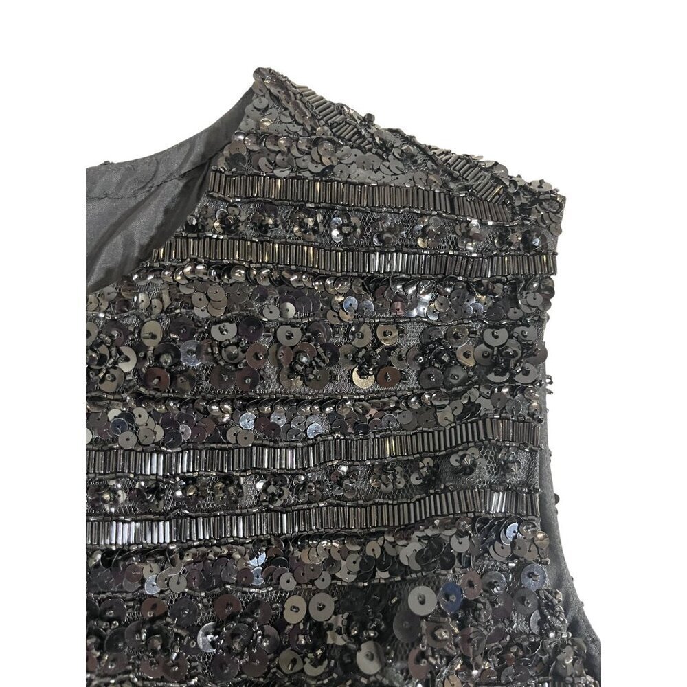 Vintage Beaded Sequin Top XS Black Retro Classic Glam Chic Shiny Resort Preppy - Picture 4 of 10